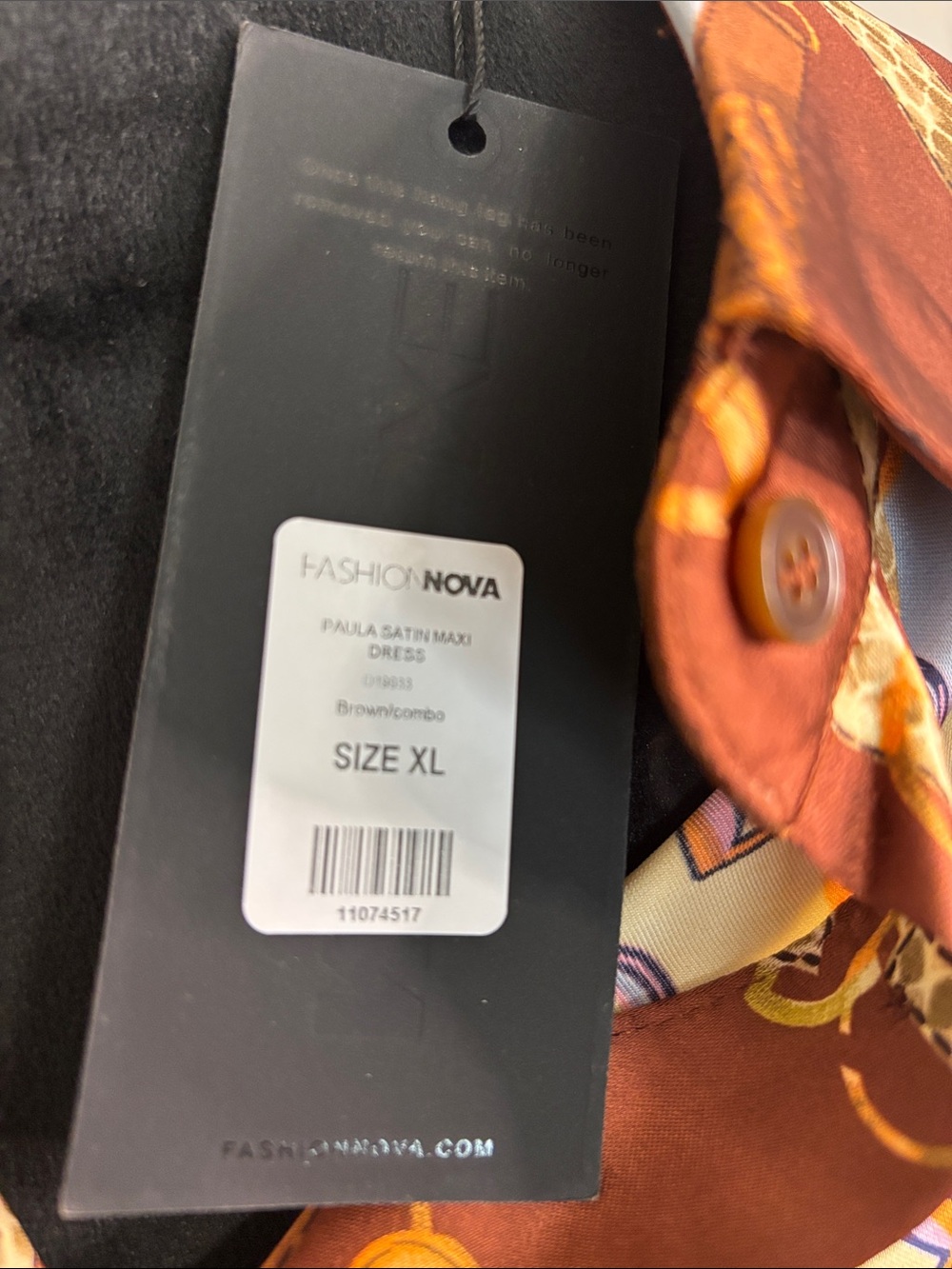 Fashion Nova Chain-Print Satin Maxi Dress in Brown & Cream - Picture 2 of 4